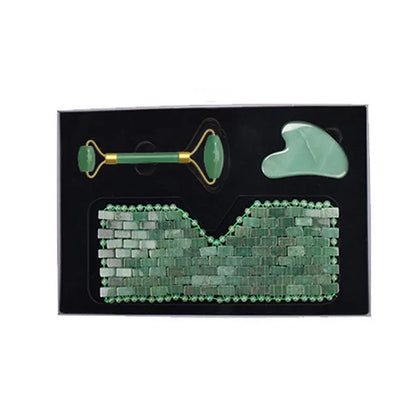 3Pcs Natural Jade Eye Mask Rose Quartz Jade Roller And Guasha Board Massager Set Cold therapy Scraper Skin Care With Box
