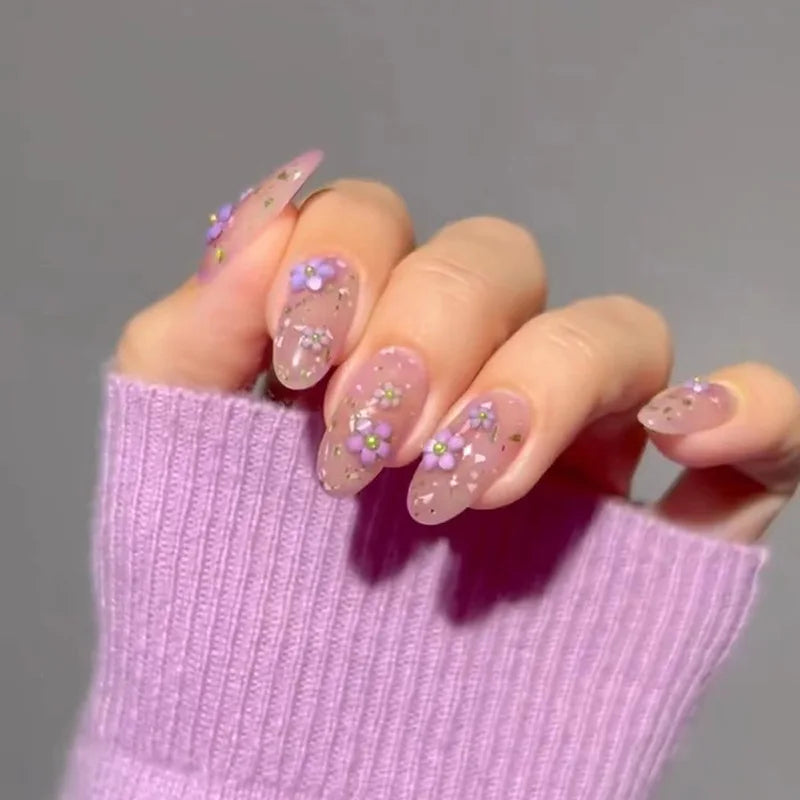 24Pcs Solid Nude Color Fake Nails with Jelly Glue Short Almond Press on False Nails Wearable Oval Finished Full Cover Nail Tips