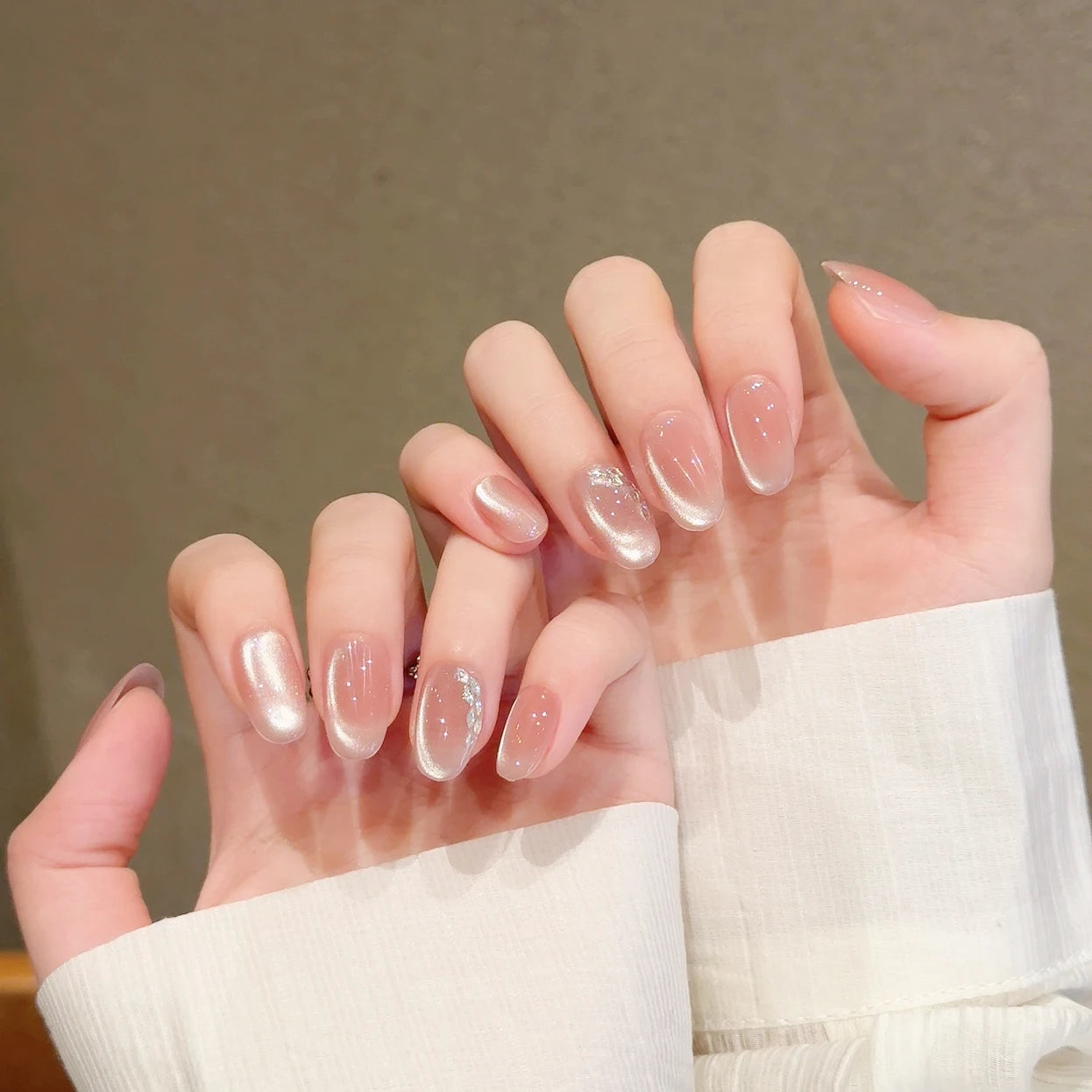 10Pcs Simple Fashion Handmade Press on Nails Glitter Cat Eye Fake Nails Wearable Nails Full Cover False Nail Uñas Postizas