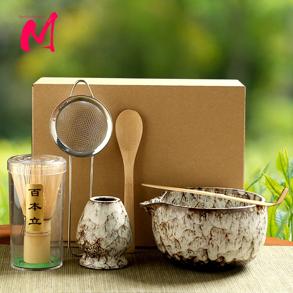 6PCS Japanese Matcha Tea Set Safe Bamboo Whisk Teaspoon Tea Sets Matcha Bowl Matcha Whisk Holder for Tea Lovers Tea-Making Tools