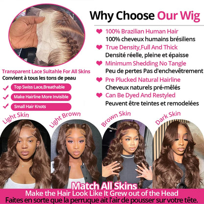 Chocolate Brown 7x5 Glueless Wigs Pre Cut Lace 230 Density Vietnamese Body Wave 13x6 HD Lace Frontal Human Hair Wig Preplucked