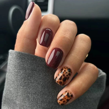 Leopard Print Ballet Fake Nails Art Almond False Nail Tip Charm Star Bowknot Flower Heart Cherry Pointed Press on Nails Manicure