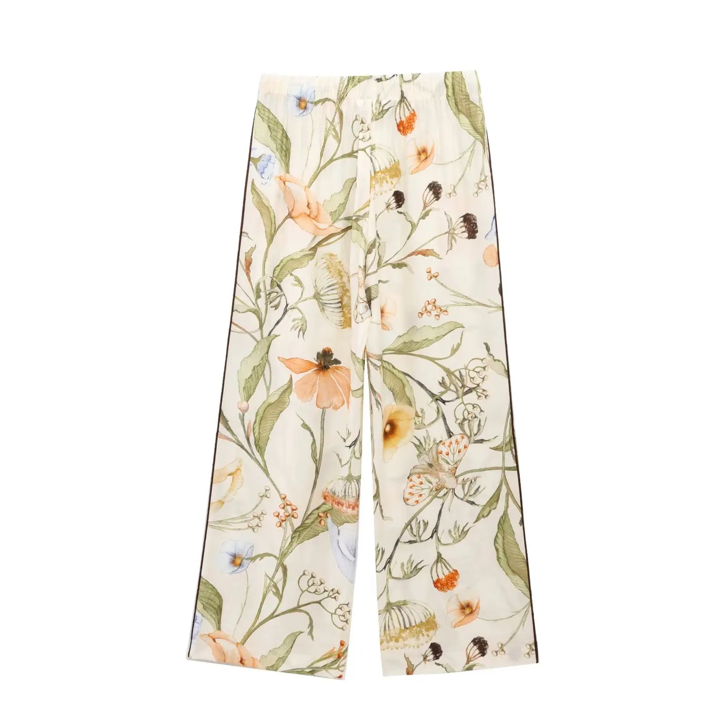 TRAF&Women 2025 Summer New Product Fashion Positioning Printed Long sleeved Shirt+Casual Elastic Waist Pants Set Blouses Mujer