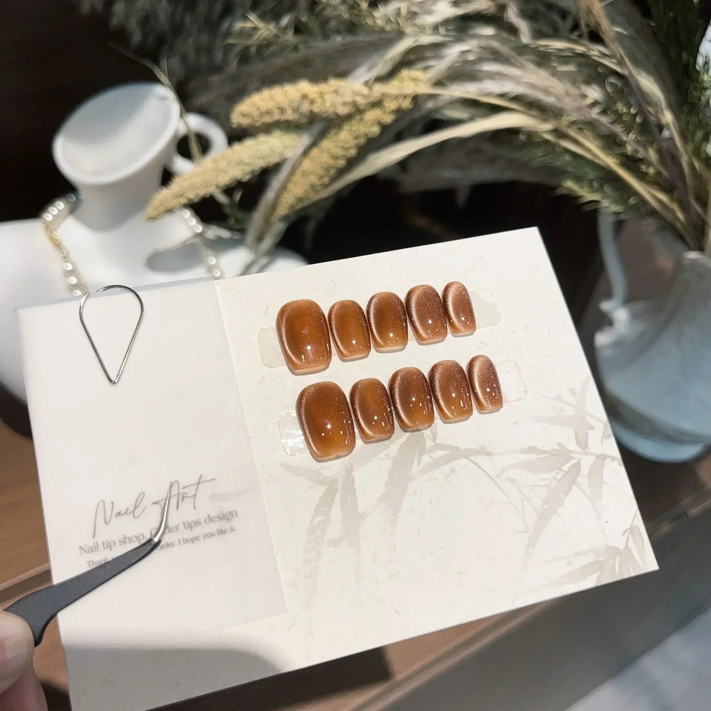 10Pcs Red Cat Eye Handmade Press on Nails Flower Fake Nails Wearable Stick-on Nails Full Cover False Nail Uñas Postizas 네일팁