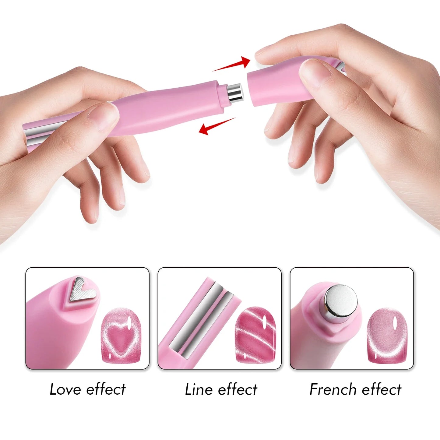 3 in 1 Nail Magnet Tool 3D Love Heart Cat Eye Nail Magnet Double Line Moon Snake Pattern French Nail UV Magnetic Stick Manicure