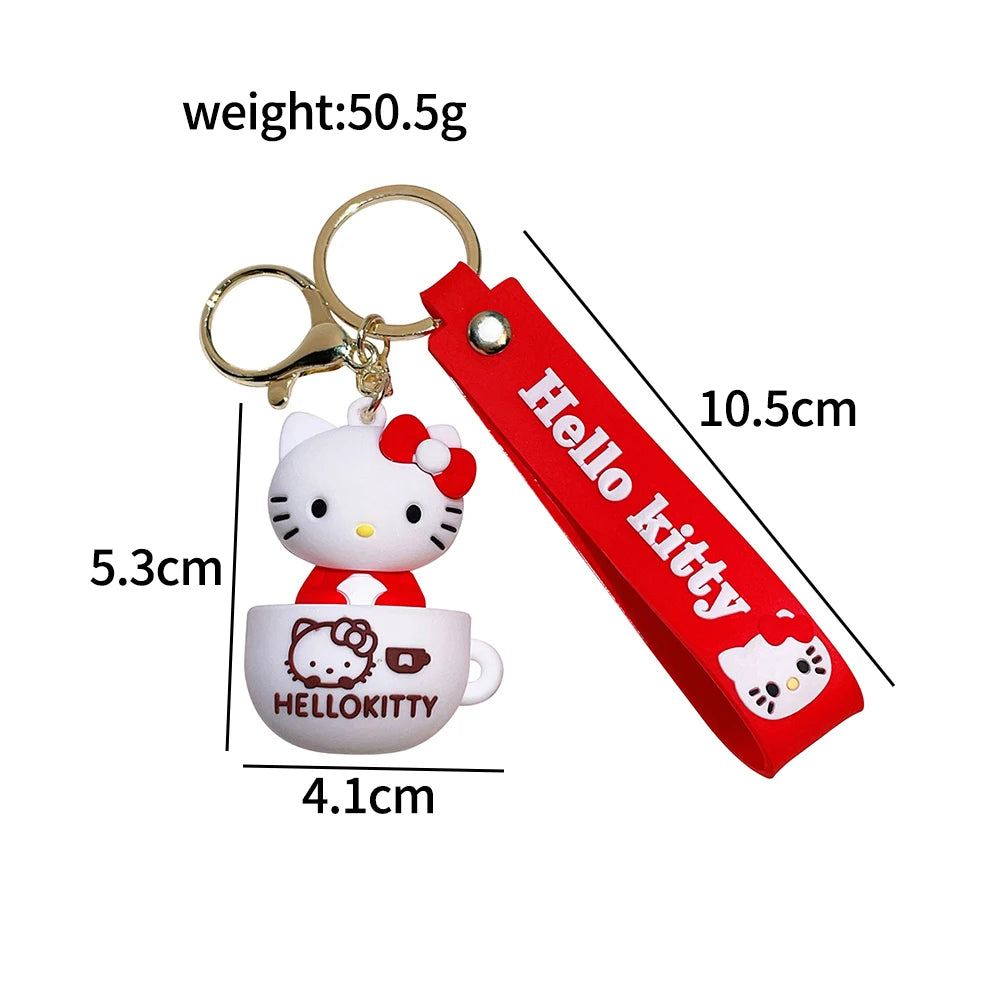 Teacup Key Chain Women Cute Cartoon Hello Kitty Keychain Girl Schoolbag Shoulder Bag Car Keyring Kid Kawaii Gift Festival gifts
