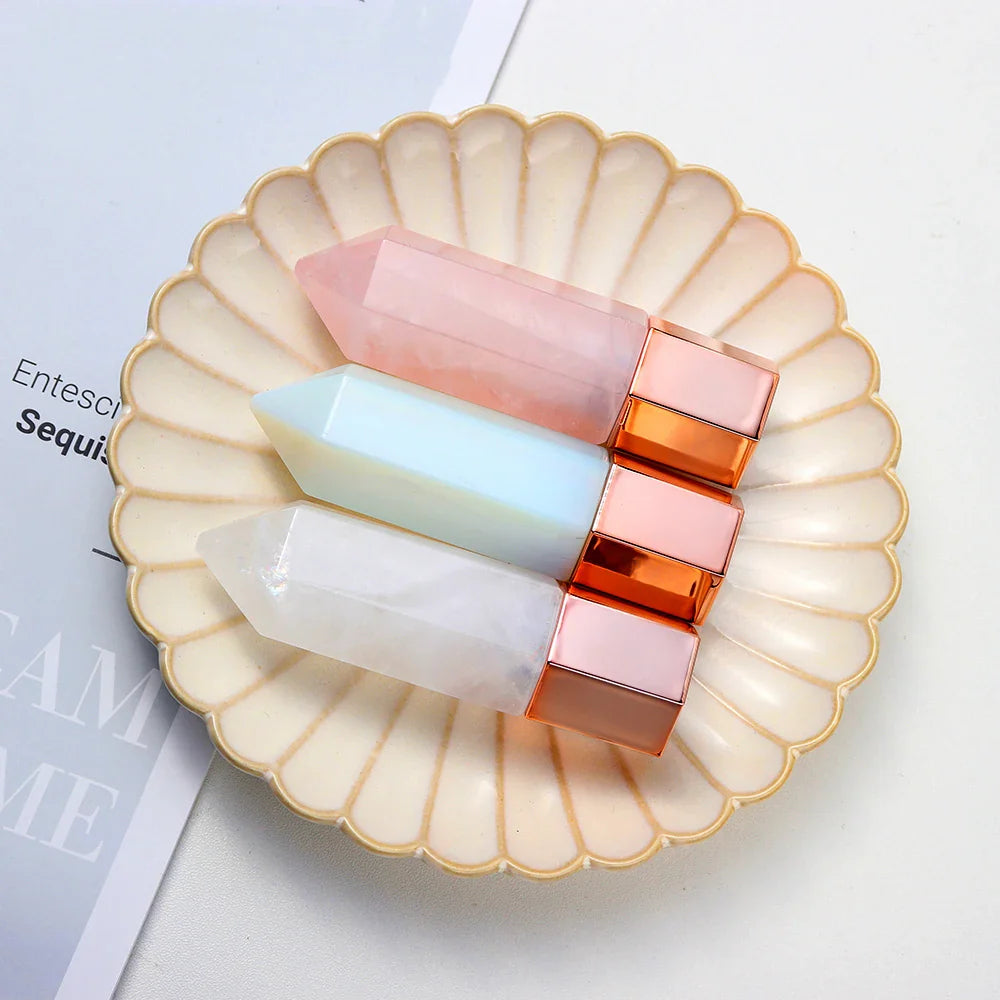 Facial Beauty Natural Healing Rose Quartz Obsidian Crystal Column Perfumes Essential Oil Roller Bottles Mother's Day Women Gift