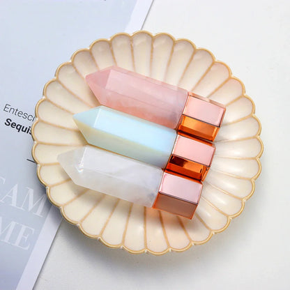 Facial Beauty Natural Healing Rose Quartz Obsidian Crystal Column Perfumes Essential Oil Roller Bottles Mother's Day Women Gift