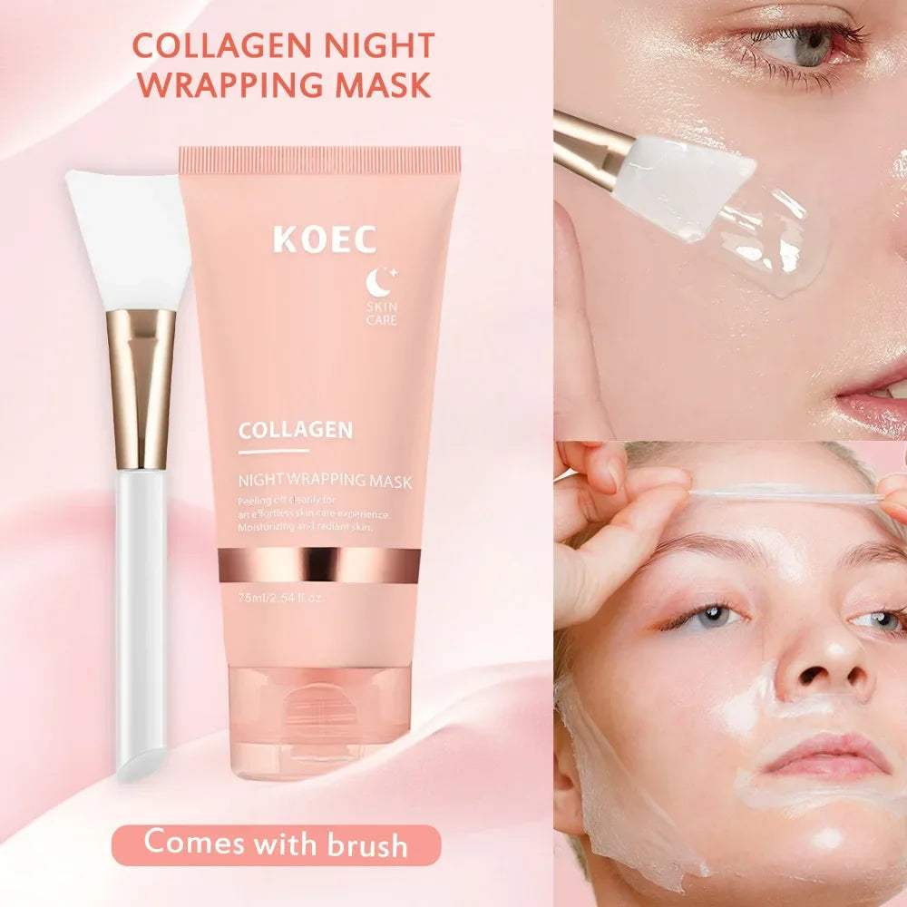 Korean Collagen Overnight Facial Mask Set - Deeply Hydrating Peel off Night Wrapping Cream for Night Care