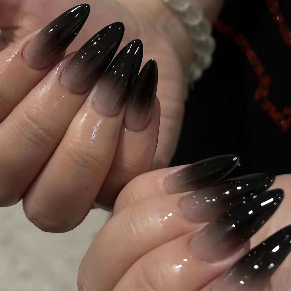 24Pcs White Almond False Nails Ballet with French Design Wearable Fake Nails Gradient Simple Full Cover Press on Nail Tips Art