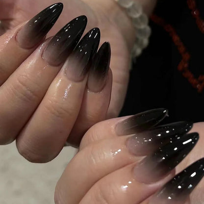24Pcs White Almond False Nails Ballet with French Design Wearable Fake Nails Gradient Simple Full Cover Press on Nail Tips Art