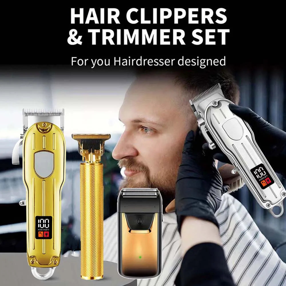 Professional Hair Clipper and Trimmer Set Men Electric Razor Shavers Beard Trimmer Rechargeable Barber Clippers Haircut Kit