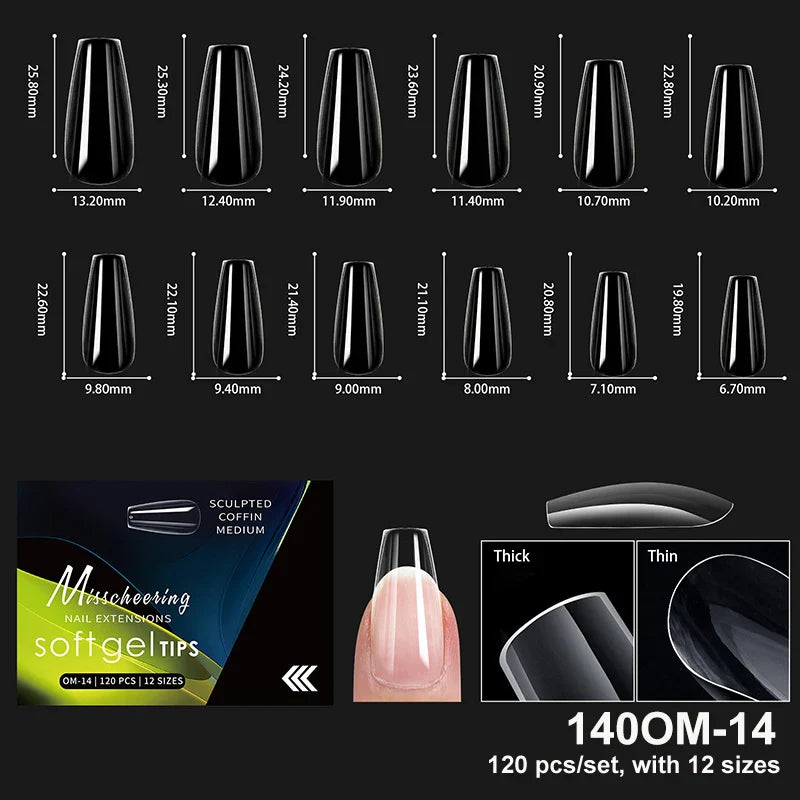 Luxury Acrylic False Nail Tips Almond Coffin Full Cover Super Clear Square Artificial Extension Soft Gel Tip Salon Manicure Tool