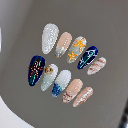 10pcs Handmade y2K Press on Nails Sweet Cool Crocodile pattern Almond Fake Nail Tips Wearable Ins Blush Spice Girls False Nails