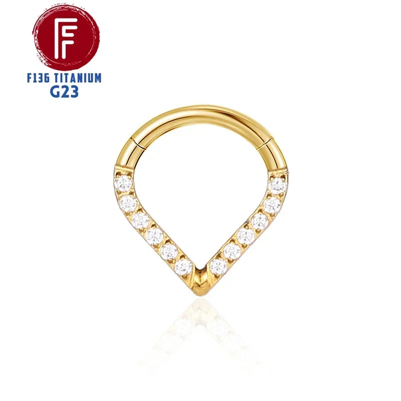G23 Titanium Daith Cartilage Earrings 16G Helix Nose Septum Piercing Conch Hinged Clicker Body Jewelry Ear Ring Zircon Wholesale