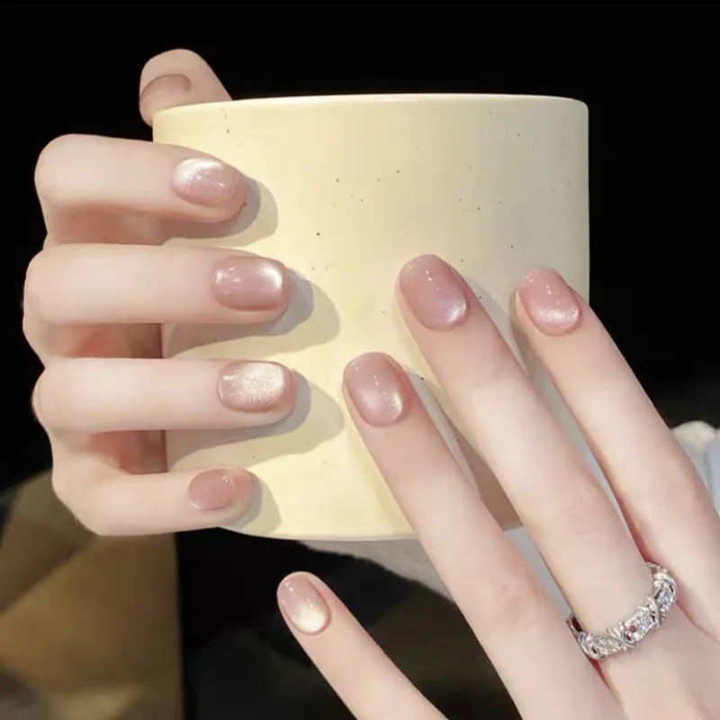 10Pcs Cat Eye Handmade Press on Nails Pink Fake Nails Wearable Stick-on Nails False Nail 네일팁 Uñas Postizas Накладные Ногти