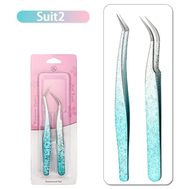 2Pcs Eyelash Tweezers Ice Flower Anti-static 3D Accurate Eyebrow Grafting False Lashes Extension Supplies Makeup Tweezer Tools