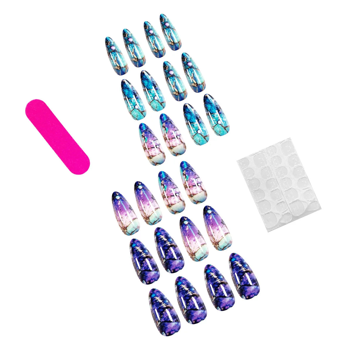 Medium fake nails for women gilrs gradient blue pink starry sky star moon Y2K design Almond nail tips press on false nail set