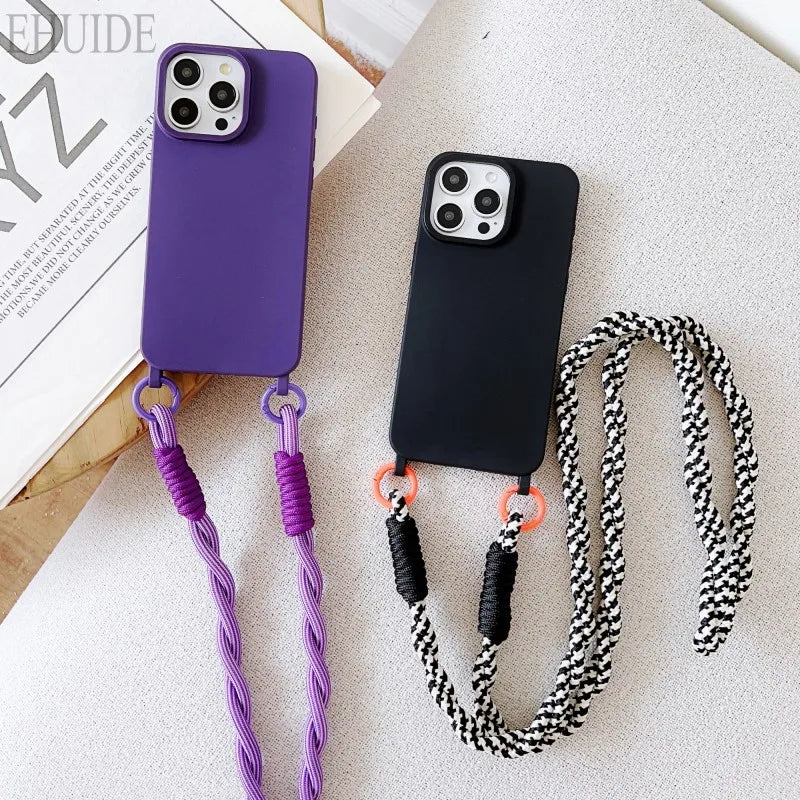 Shockproof Candy Lanyard Case For iPhone 17 Pro Max 14 12 11 13 15 16 Plus Air Crossbody Neck Cord Rope Strap Soft TPU Cover