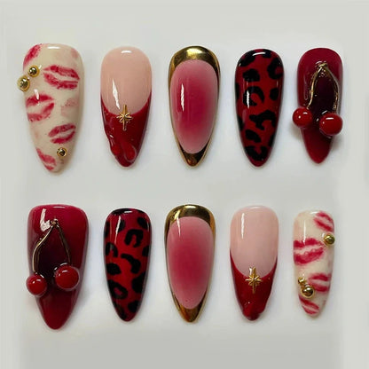 24Pcs Cyber Punk Style Almond False Nails Press on Pink Blush Full Cover Fake Nails 3D Ombre Wearable Acrylic Nail Manicure Tips