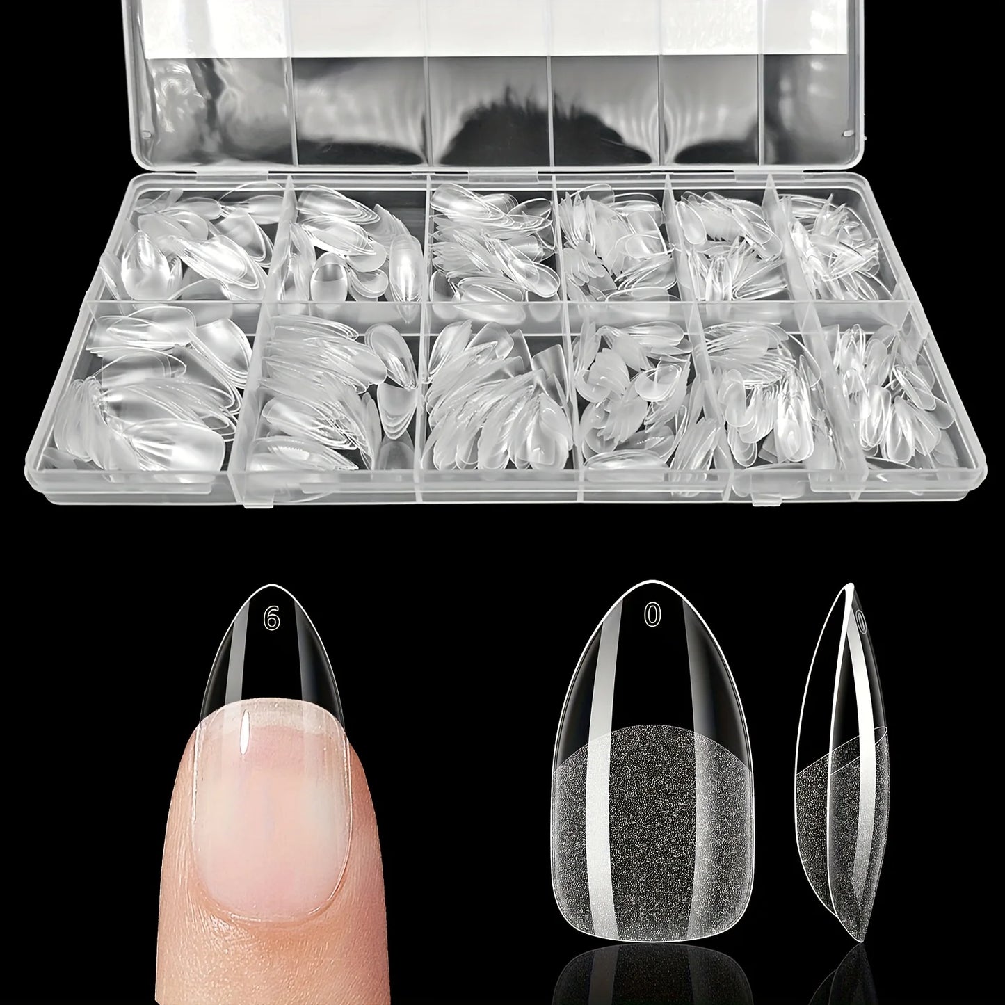 600Pcs False Nail Tips Semi-Matte Finish Almond French Coffin Stiletto Oval Square Shapes with Front Edge Thickened Fingertips