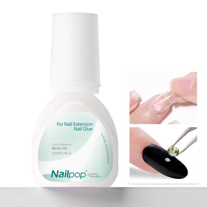 Nailpop Fast Dry Nail Art Glue with Brush Rhinestone Nail Glue Decoration False Nail Tools All for Manicure Accessories 2pcs