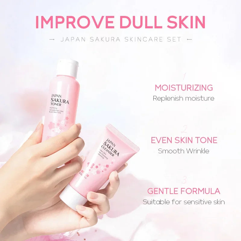 LAIKOU Sakura Kit Skin Care Sets Moisturizing and Reducing Fine Lines Cleansing Pore Product 5-Piece Korean Christmas Gift Set