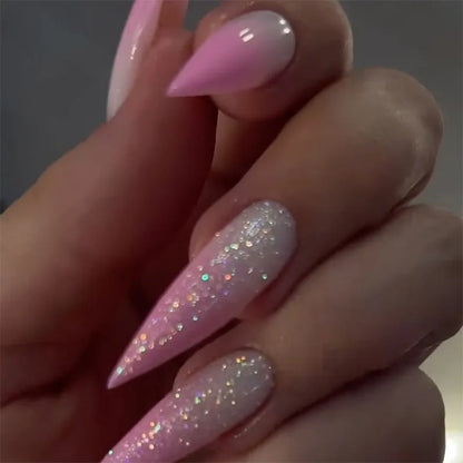 24pcs y2k Long Pointed False Nails Cool Girl Style Silver Flame Pattern Press on Nails Detchable Full Cover Fake Nail Patches