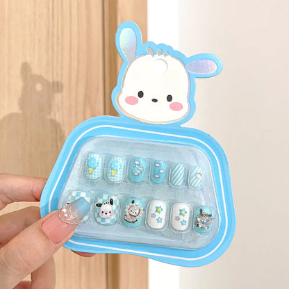 12pcs Kids 3D Stereo Sanrio Fake Nails Patch Sweet Girls Cute Cartoon Hello Kitty press on nails Kuromi Child Wearable FalseNail
