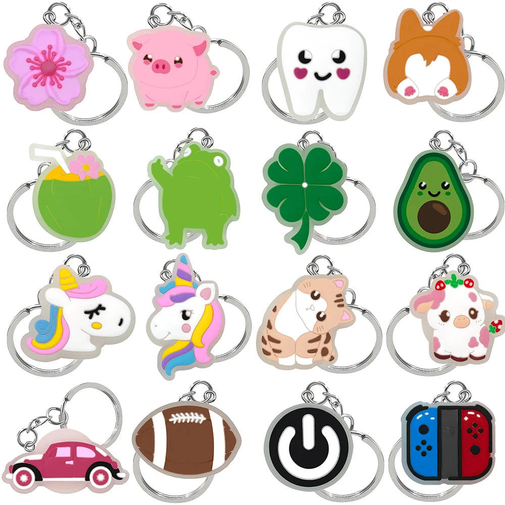 1PCS LED Keychains New Arrival Cute Unicorn Joystick Pig Flower Cat Cow Luminous Keyring Accessories for Car Women Men Key Gifts