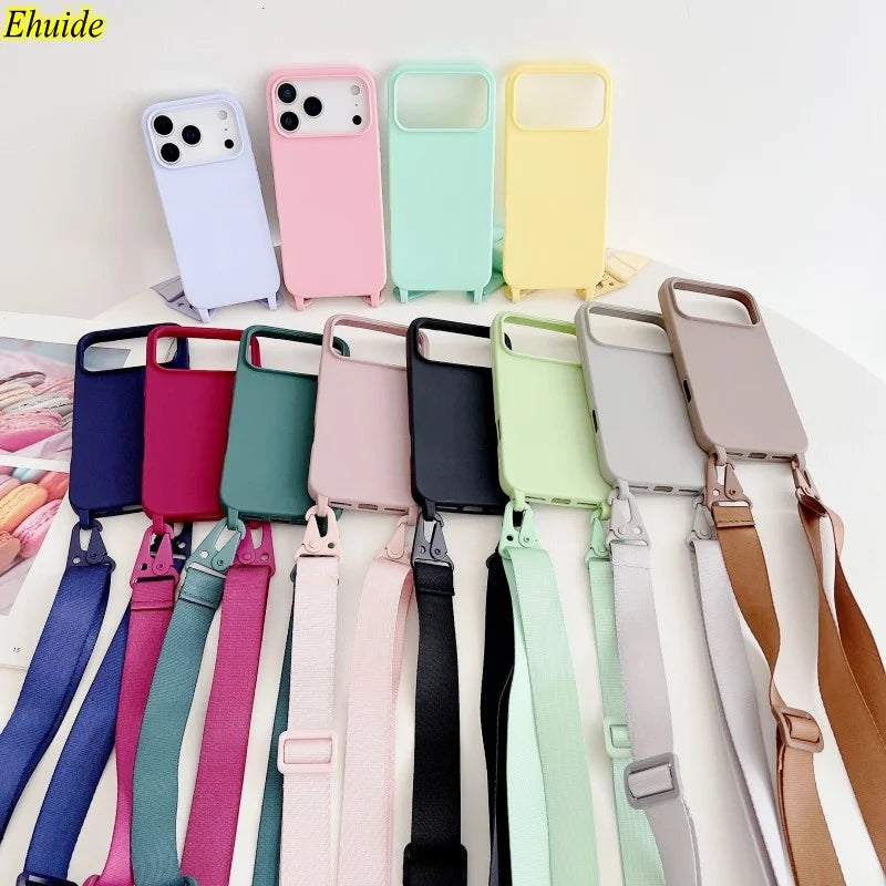 Candy Strap Case For iPhone 17 Pro Max 16E 16 14 15 Plus 13 11 12 Air Crossbody Lanyard Cord Rope Soft Silicone Shockproof Cover