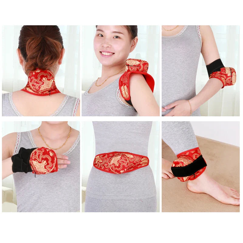 Red Embroidery Moxibustion Bag Moxa Burner Acupuncture Heating Therapy Warm Uterus Chinese medicines Massage Gun Body Massager