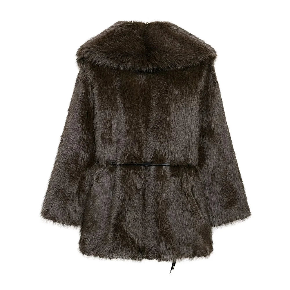 Women's Belt Decoration Collar Solid Color Medium Long Coat Autumn/Winter New Long Sleeve Loose Coat