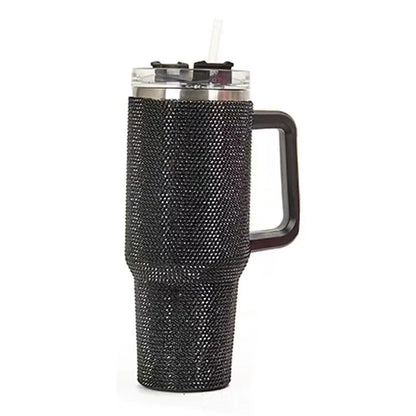 Diamond encrusted car cup coffee insulated cup 1200ml handle stainless steel straw Ice king cup portable insulated water bottle