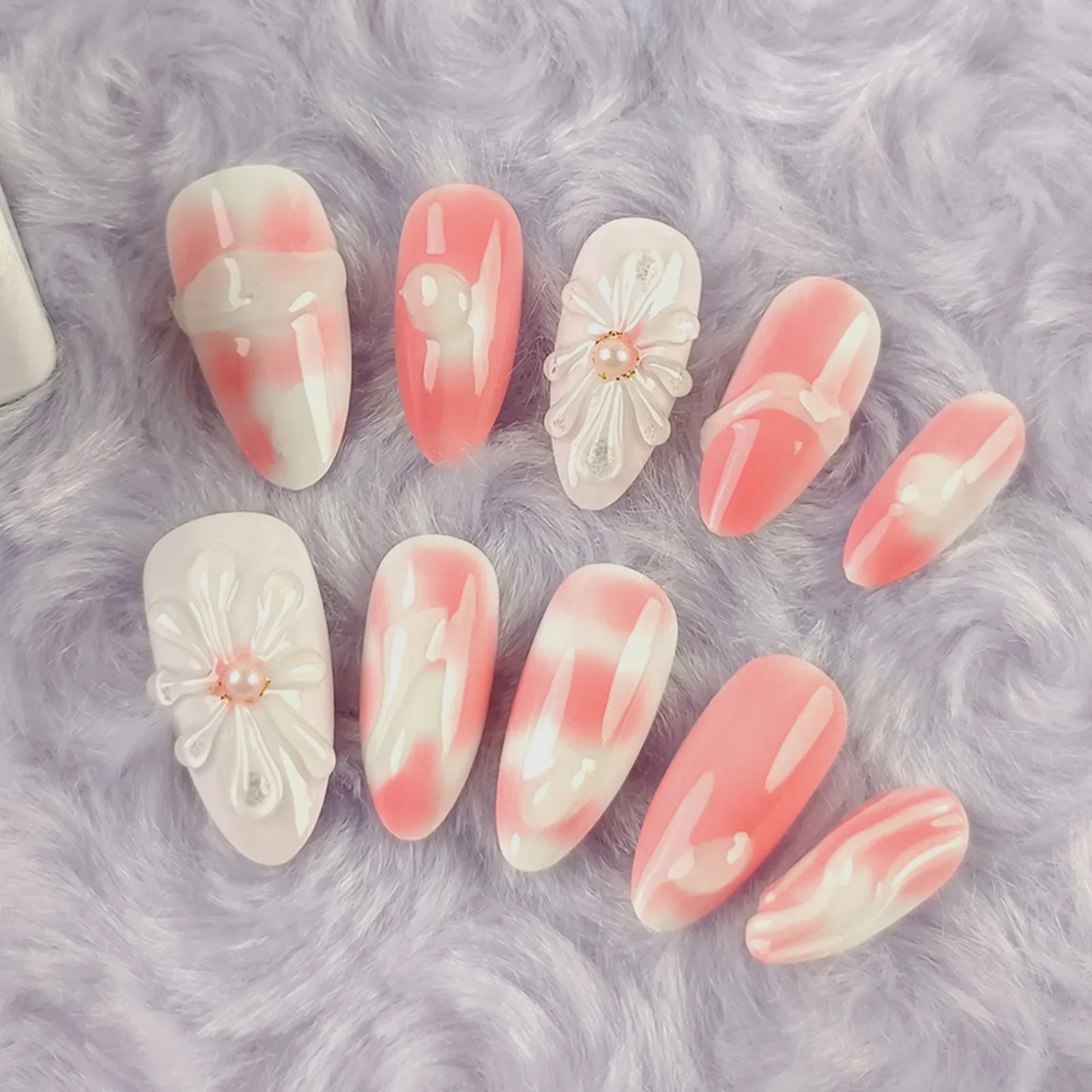 10pcs Handmade Press On Nails 3D Colorful Summer Sea Starfish Designs False Nail Patches For Women  Wearable Almond Fake Nails