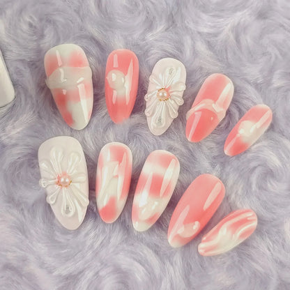 10pcs Handmade Press On Nails 3D Colorful Summer Sea Starfish Designs False Nail Patches For Women  Wearable Almond Fake Nails