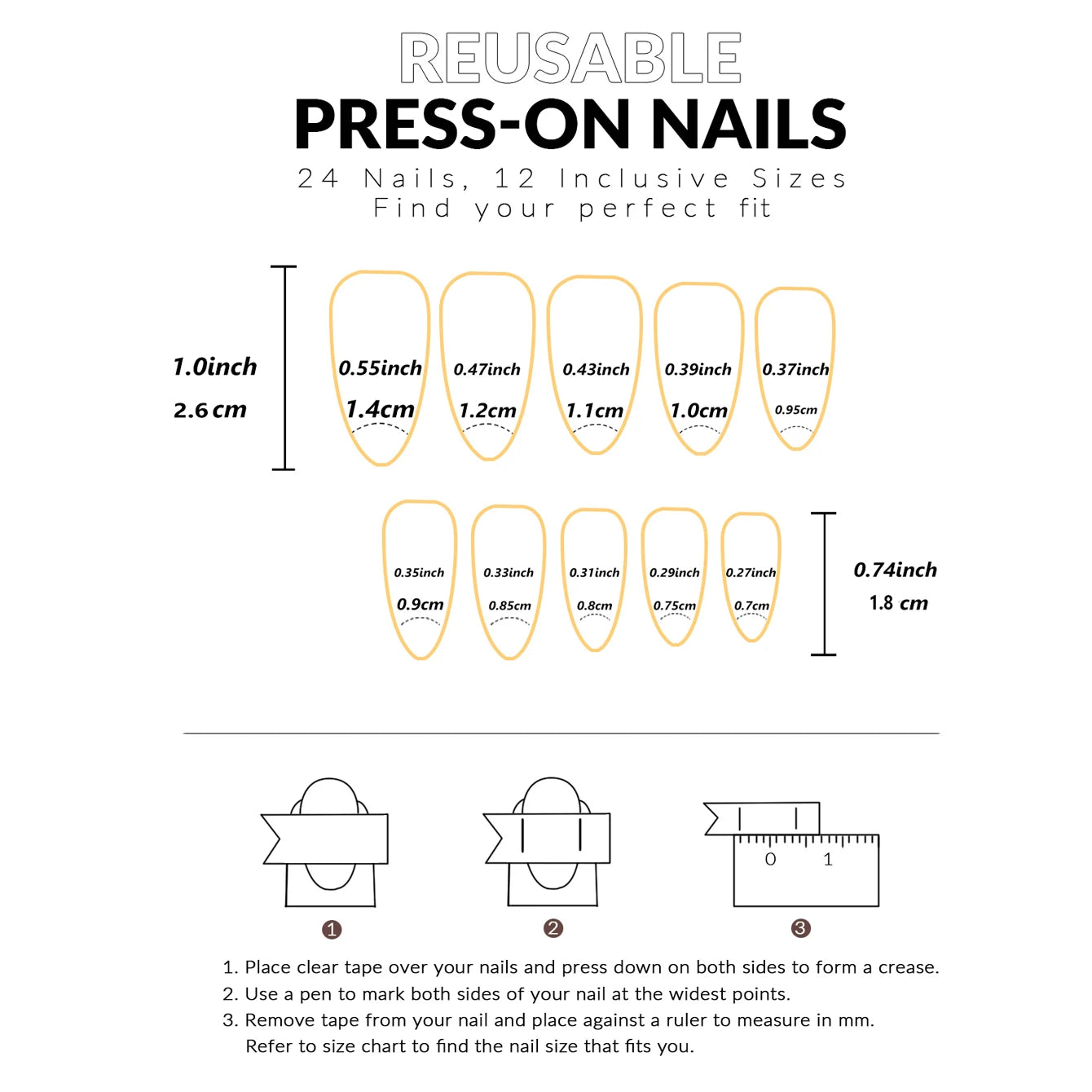 24Pcs Golden French Fake Nail with Almond Head Design Simple Oval False Nails Wearable Press on Nails Full Cover Nail Tips
