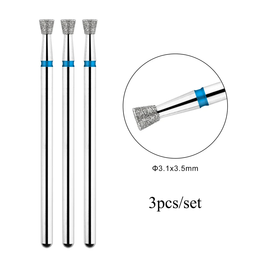 TP 3pcs/set Flame Diamond Nail Drill Bits 3/32'' Russian Electric File Bits Milling Cutter for Manicure Cuticle Remove Nail Tool