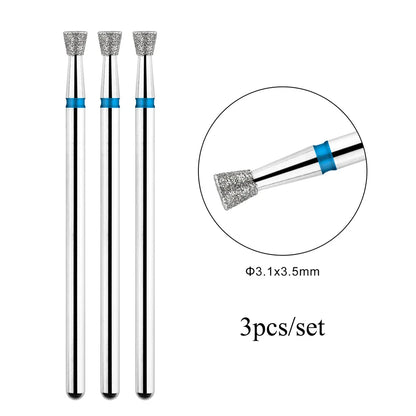 TP 3pcs/set Flame Diamond Nail Drill Bits 3/32'' Russian Electric File Bits Milling Cutter for Manicure Cuticle Remove Nail Tool