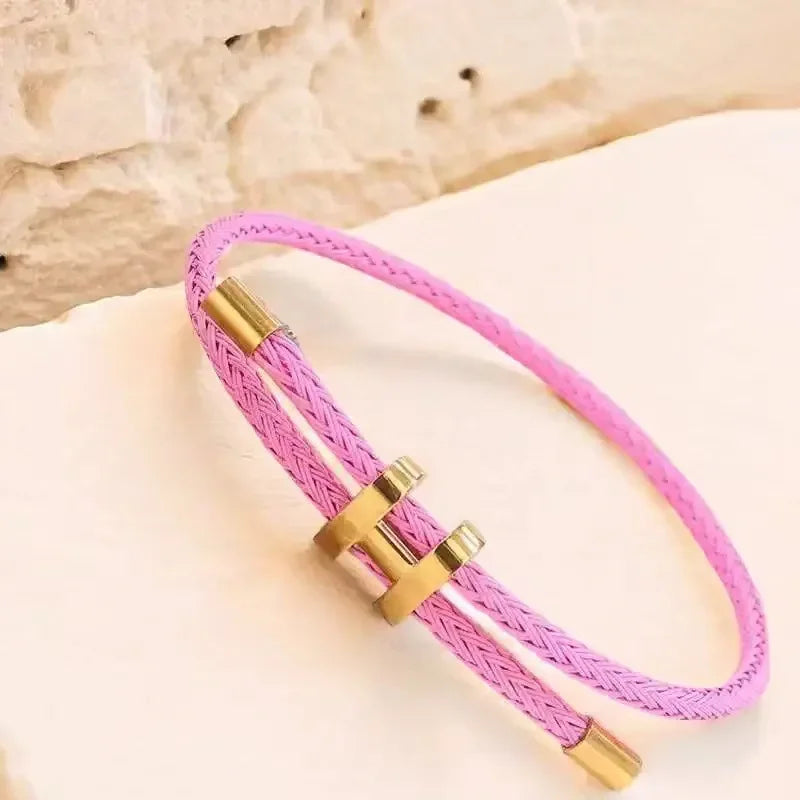 2025 new Fashionable and simple stainless steel bracelet, I-shaped buckle bracelet, couple lucky woven bracelet
