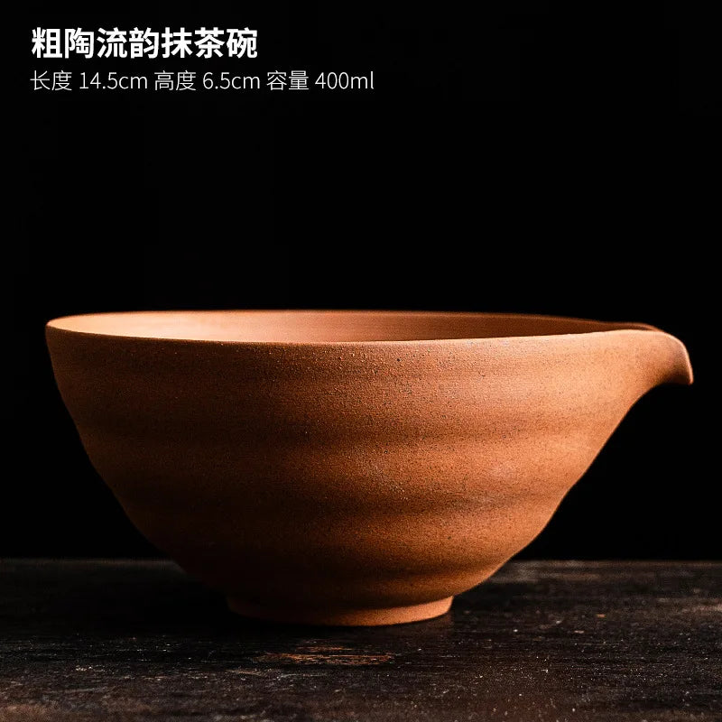 Unglazed Coarse Pottery Old Rock Clay Tea Set Complete Set Japanese Matcha Set Kit Matcha Bowl Bamboo Tranditional Tea Sets