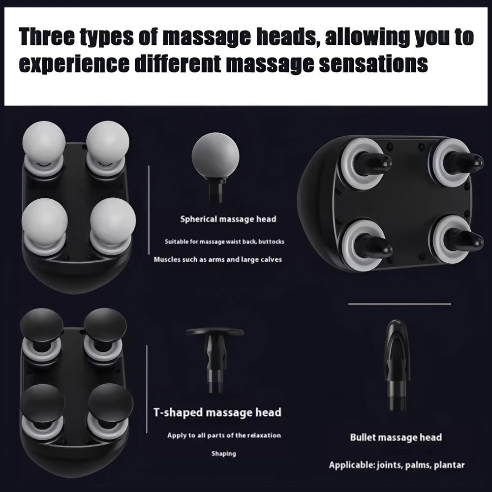Portable Fascia Gun Muscle Massager Gun Four-head High Frequency Neck Shoulder Waist Massage Machine Professional Fascia Massage