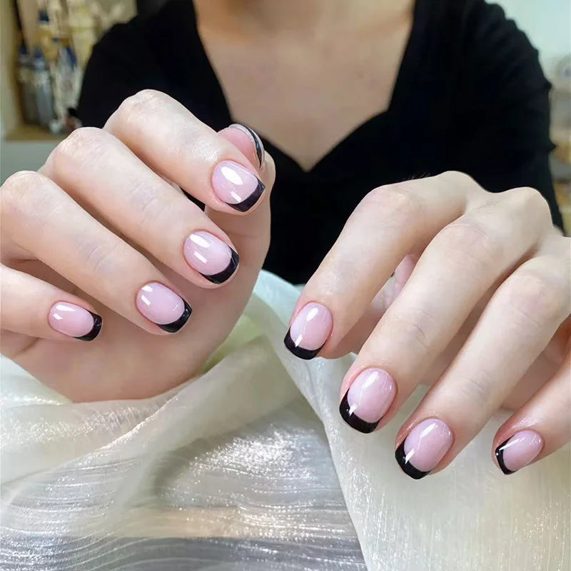 24Pcs Spring Colorful French Fake Nail with Designs Short Square Head Press on False Nails Wearable Simple Jelly Sticks on Nails
