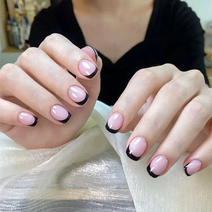 24Pcs Spring Colorful French Fake Nail with Designs Short Square Head Press on False Nails Wearable Simple Jelly Sticks on Nails