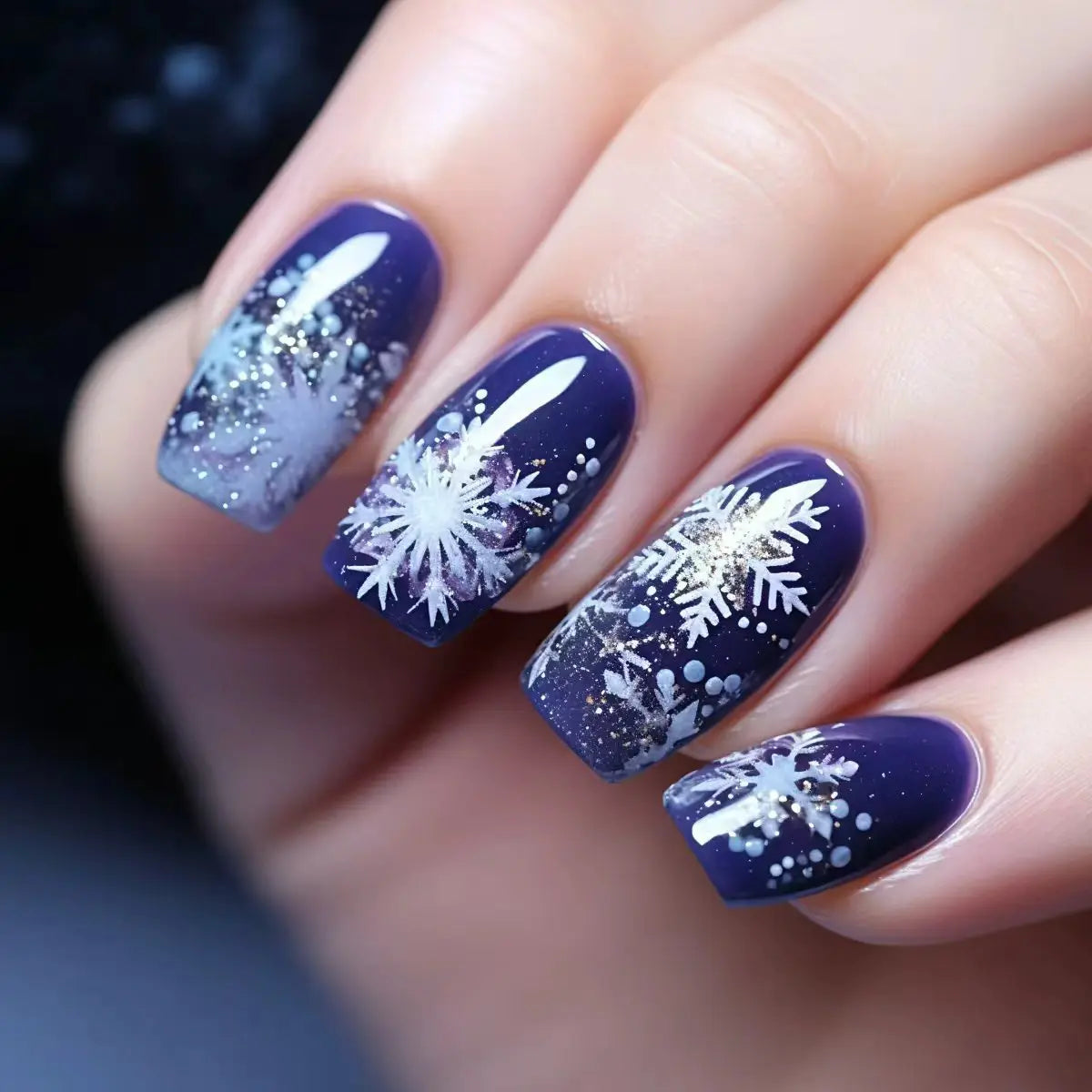 Medium Long fake nails for Christmas Black red blue nail tips white snowflakes fireworks Square almond tips press on false nails