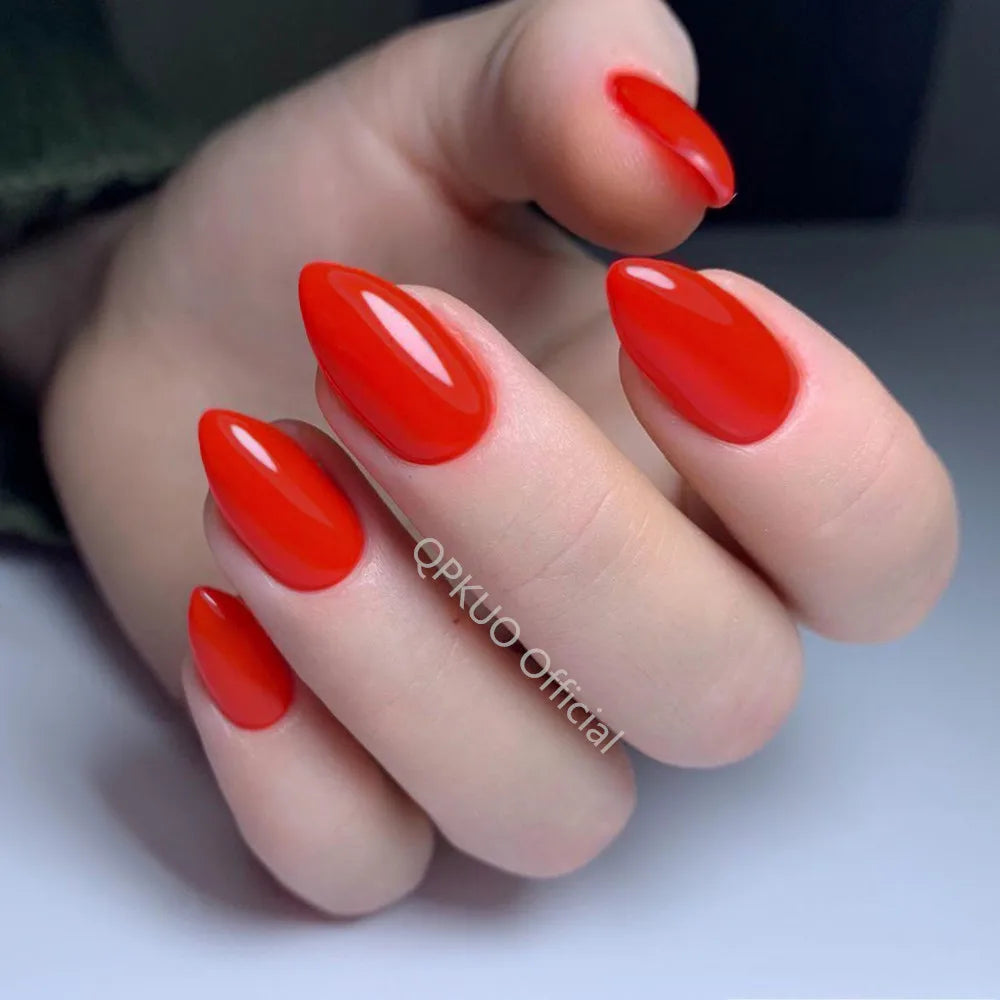 Artificial Short Fake Nail Press On False Nails Stiletto Shiny Wine Red DIY Women Fingertips Full Cover Manicure Tools