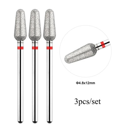 TP 3pcs/set Flame Diamond Nail Drill Bits 3/32'' Russian Electric File Bits Milling Cutter for Manicure Cuticle Remove Nail Tool