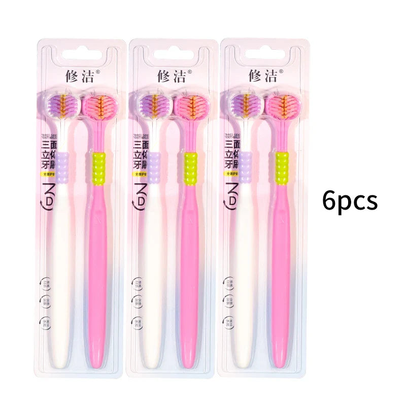 2/4/6pcs Adult Toothbrushes 3 Sided Soft Bristles Tongue Scraper Deep Cleaning Health Oral Care Family Couple Travel Tooth Brush