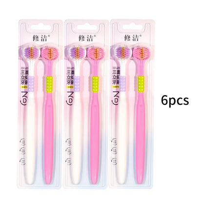 2/4/6pcs Adult Toothbrushes 3 Sided Soft Bristles Tongue Scraper Deep Cleaning Health Oral Care Family Couple Travel Tooth Brush