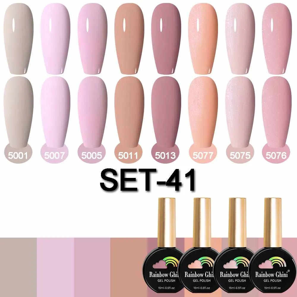 Rainbow Ghini 15ML 8Pcs/Set Nude Glitter Gel Nail Polish HEMA TPO FREE Colorful Nail UV LED Hybrid Gel Varnish All For Manicure